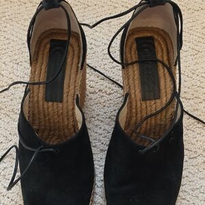 Jimmy Choo Black Suede Lace-Up Espadrille Wedges